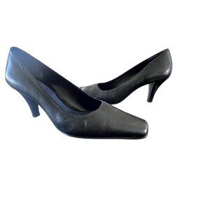 Aerosoles Envy Womens Pumps Size 10M Black Leather 3 in Heel Square Toe Slip On